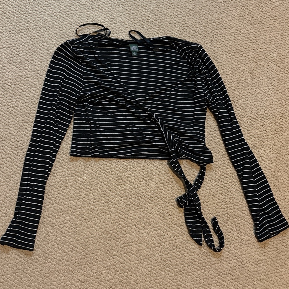 Wild Fable Balletcore Black and White Striped Wrap Tie Top